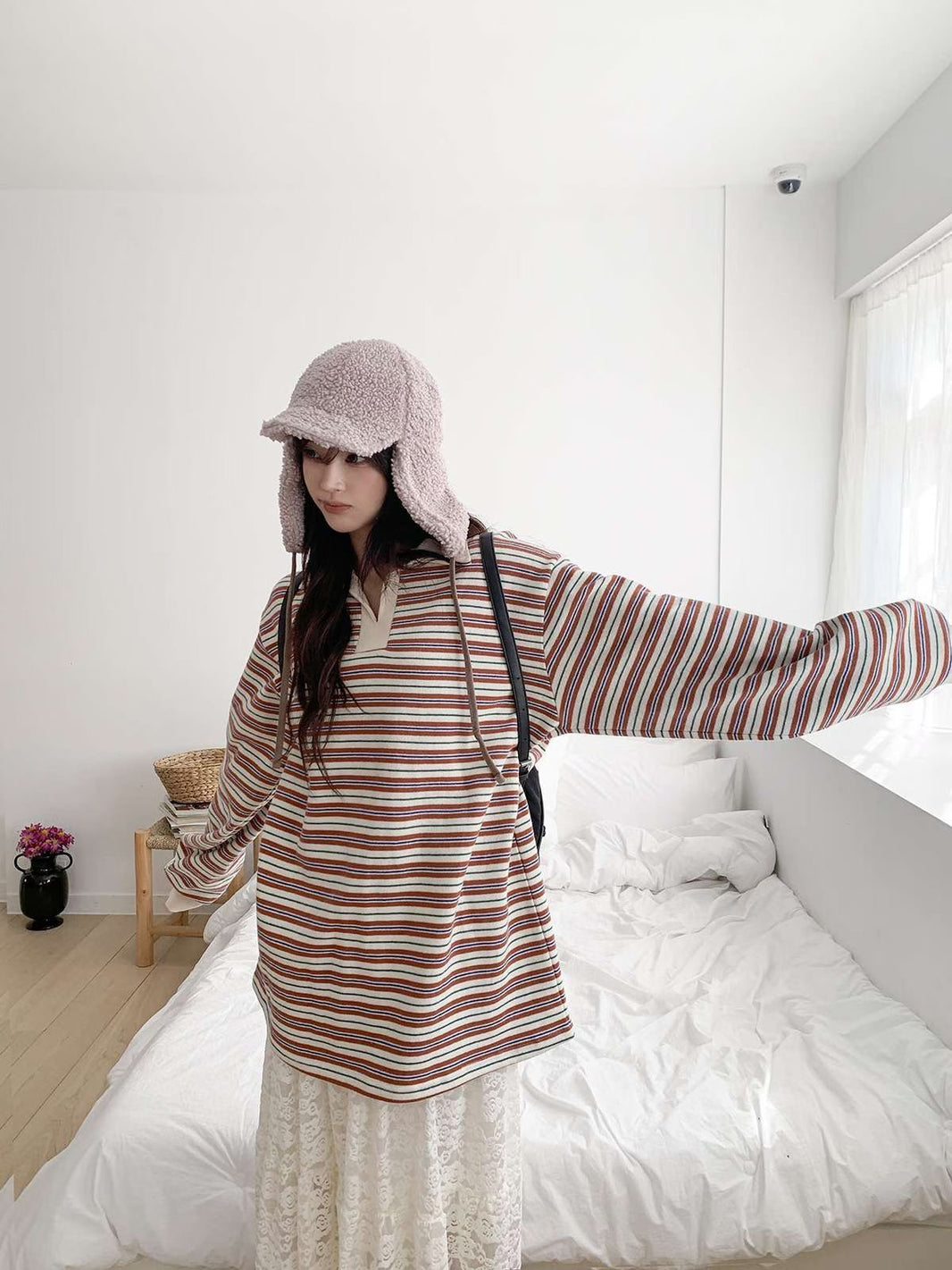 Vintage Stripe Polo Top – Korean Casual Fit