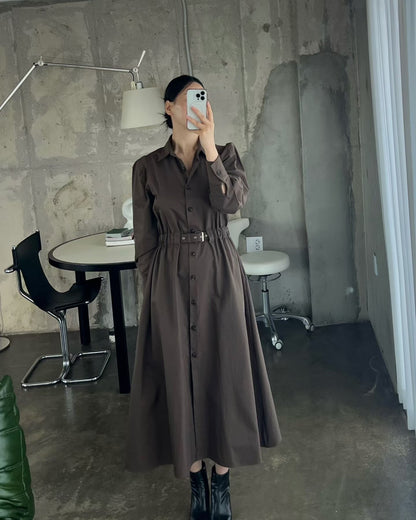 Elegant Belted Shirt Dress – Cocoa Brown | Midi Jurk