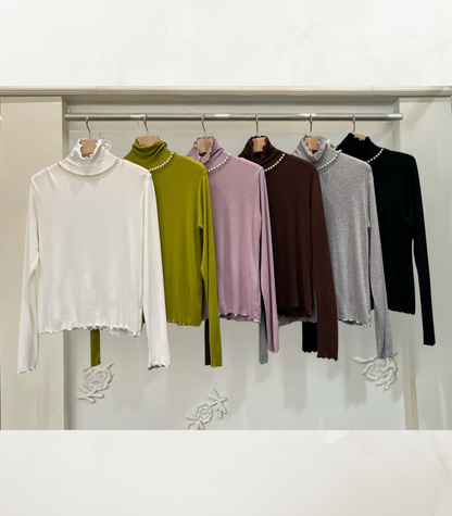 Pearl Mock Neck Soft Top – Korean Style