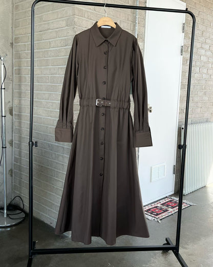 Elegant Belted Shirt Dress – Cocoa Brown | Midi Jurk