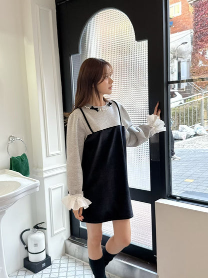 Pearl Velvet Mini Dress – Korean Boutique Style