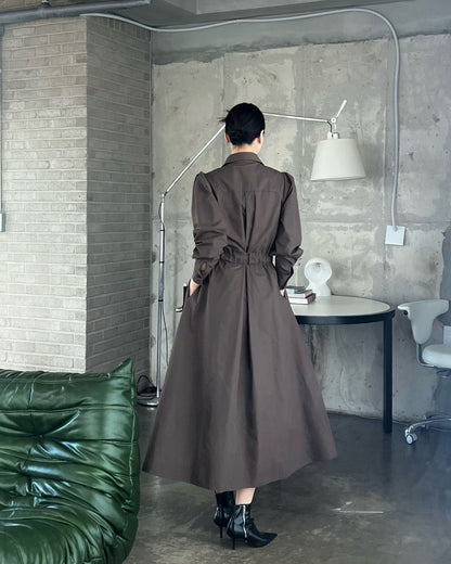 Elegant Belted Shirt Dress – Cocoa Brown | Midi Jurk