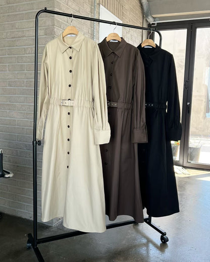 Elegant Belted Shirt Dress – Cocoa Brown | Midi Jurk