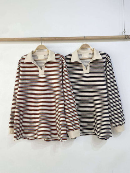 Vintage Stripe Polo Top – Korean Casual Fit