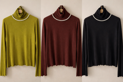 Pearl Mock Neck Soft Top – Korean Style