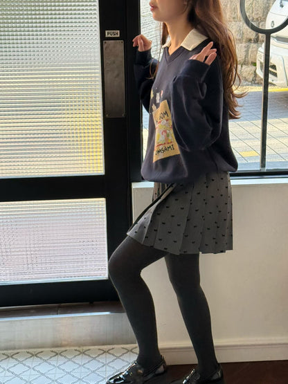 Korean Bow Pleated Mini Skirt (Grijs)
