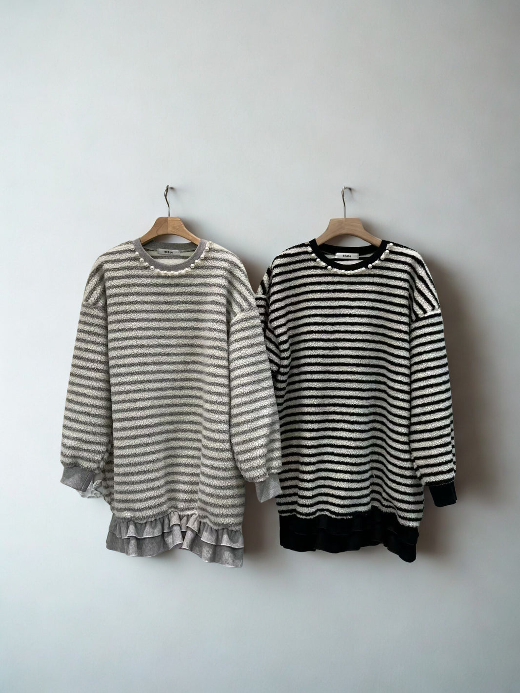 Pearl Stripe Knit Dress – Korean Style
