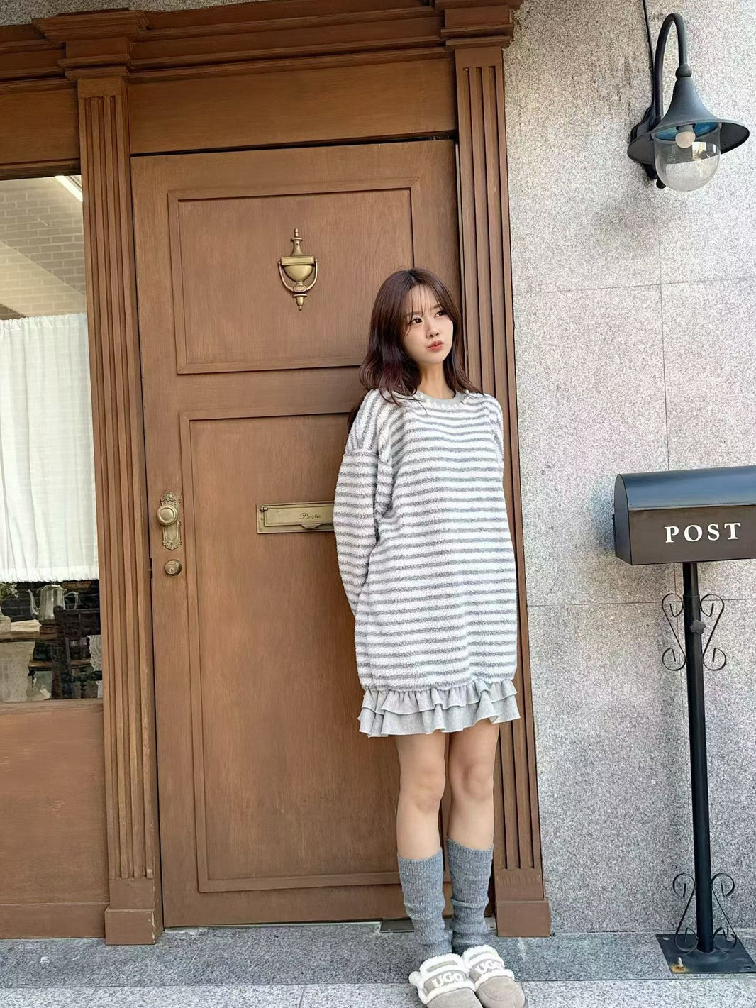 Pearl Stripe Knit Dress – Korean Style