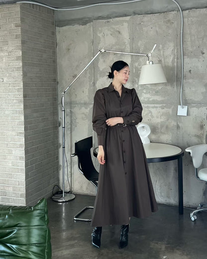 Elegant Belted Shirt Dress – Cocoa Brown | Midi Jurk