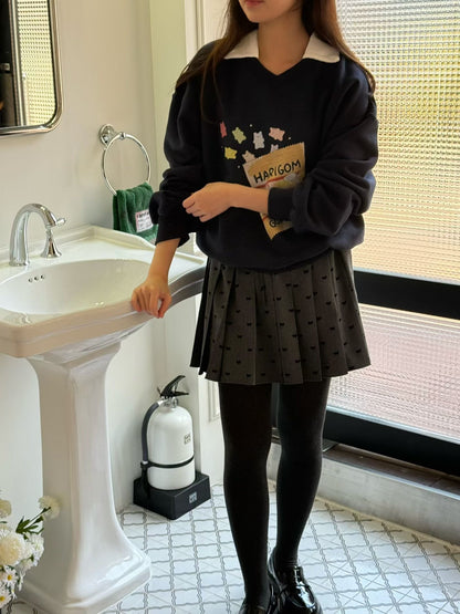 Korean Bow Pleated Mini Skirt (Grijs)