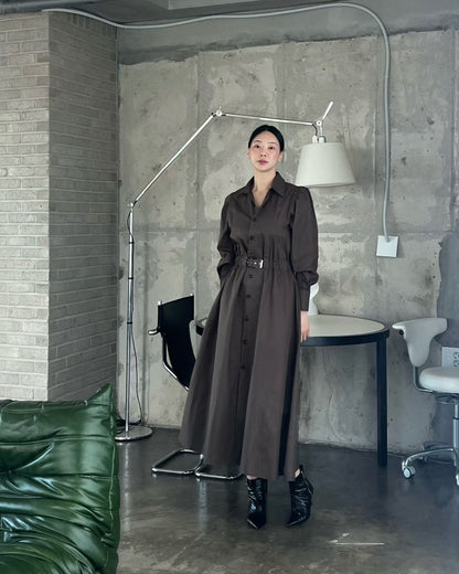 Elegant Belted Shirt Dress – Cocoa Brown | Midi Jurk