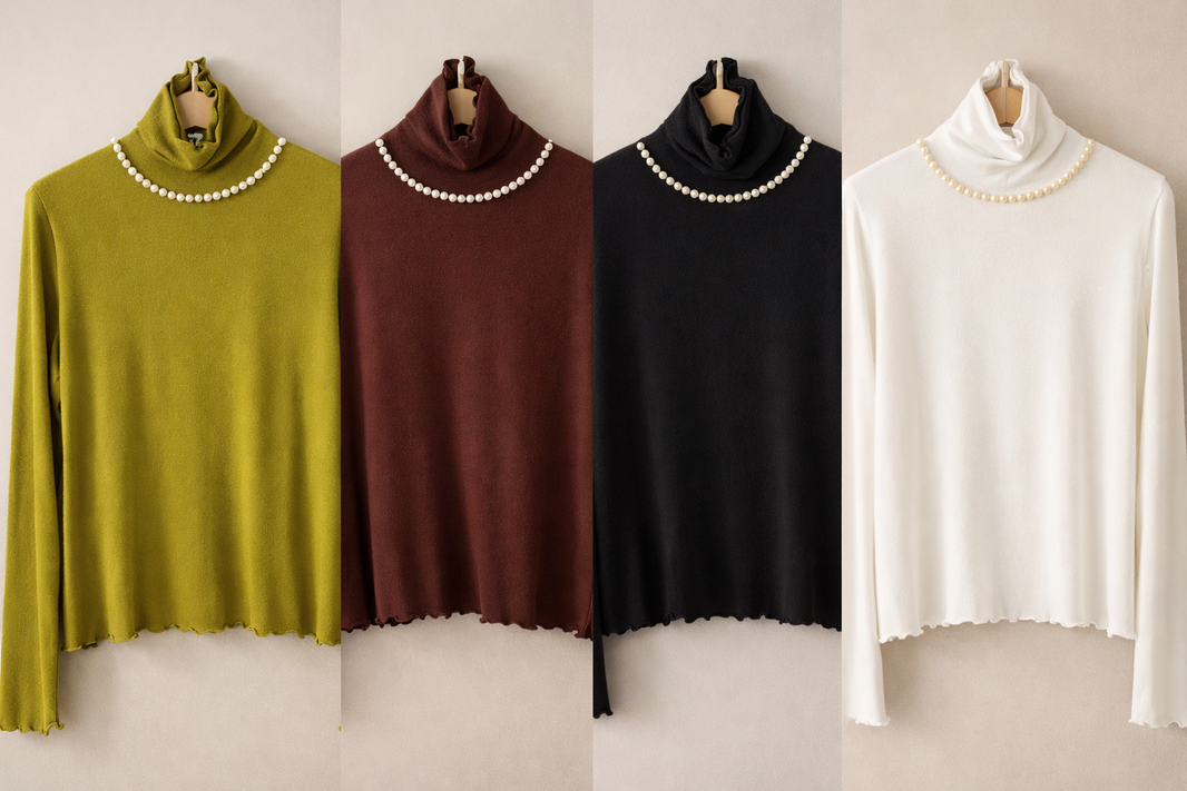 Pearl Mock Neck Soft Top – Korean Style
