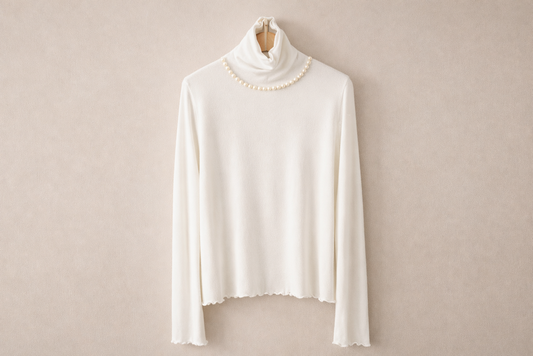 Pearl Mock Neck Soft Top – Korean Style