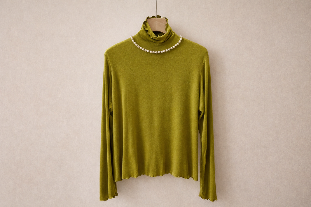 Pearl Mock Neck Soft Top – Korean Style