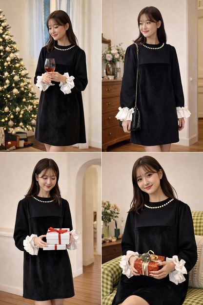 Pearl Velvet Mini Dress – Korean Boutique Style
