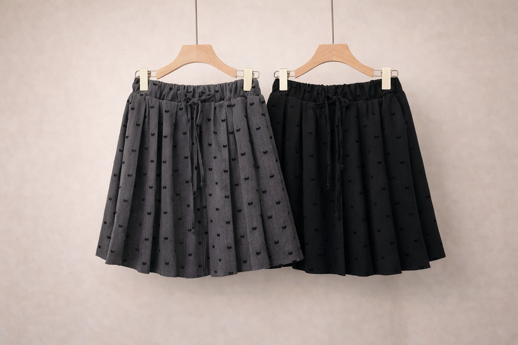 Korean Bow Pleated Mini Skirt (Grijs)