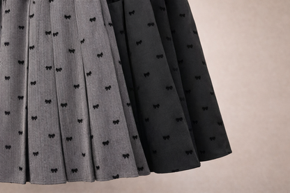 Korean Bow Pleated Mini Skirt (Grijs)