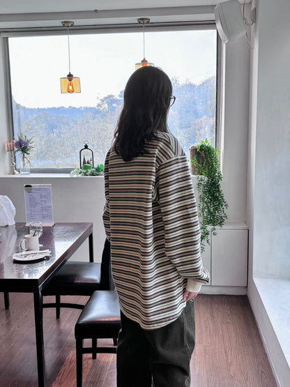 Vintage Stripe Polo Top – Korean Casual Fit