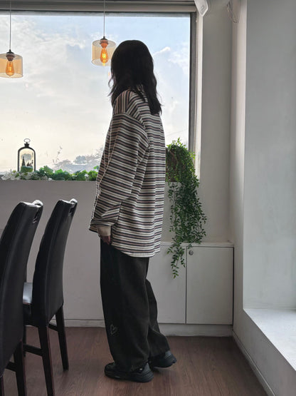 Vintage Stripe Polo Top – Korean Casual Fit