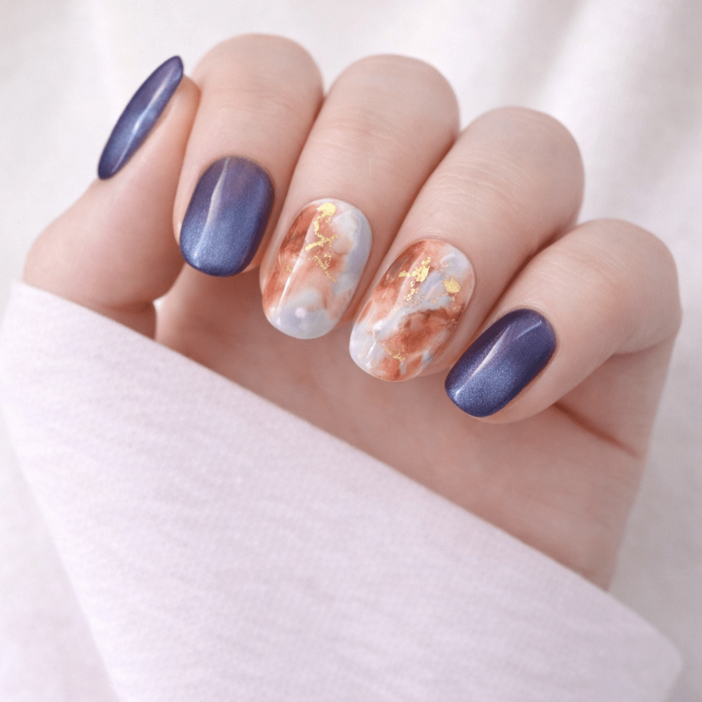 All - in - One Press - On Nail Kit - Aurora Marble Chrome - Mykstyle