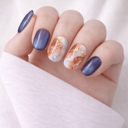 All - in - One Press - On Nail Kit - Aurora Marble Chrome - Mykstyle