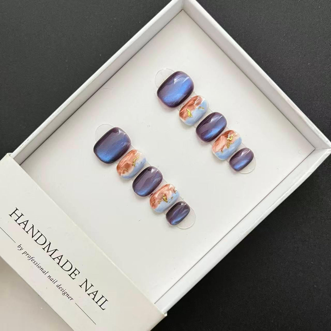 All - in - One Press - On Nail Kit - Aurora Marble Chrome - Mykstyle