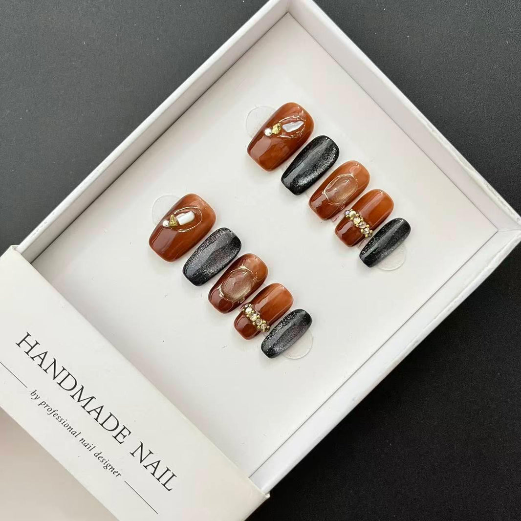 All - in - One Press - On Nail Kit – Caramel Noir - Mykstyle