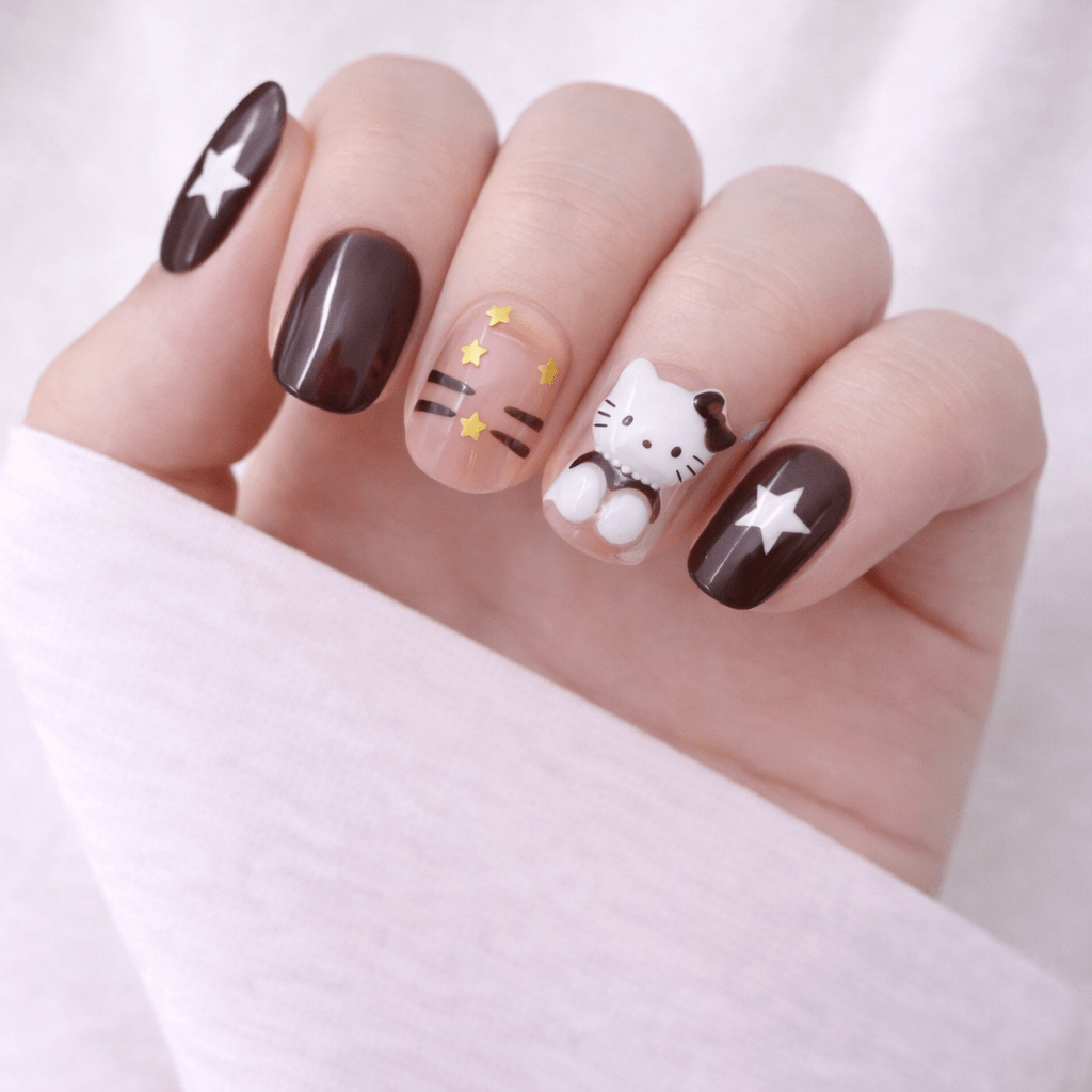 All - in - One Press - On Nail Kit – Choco Cat Star - Mykstyle