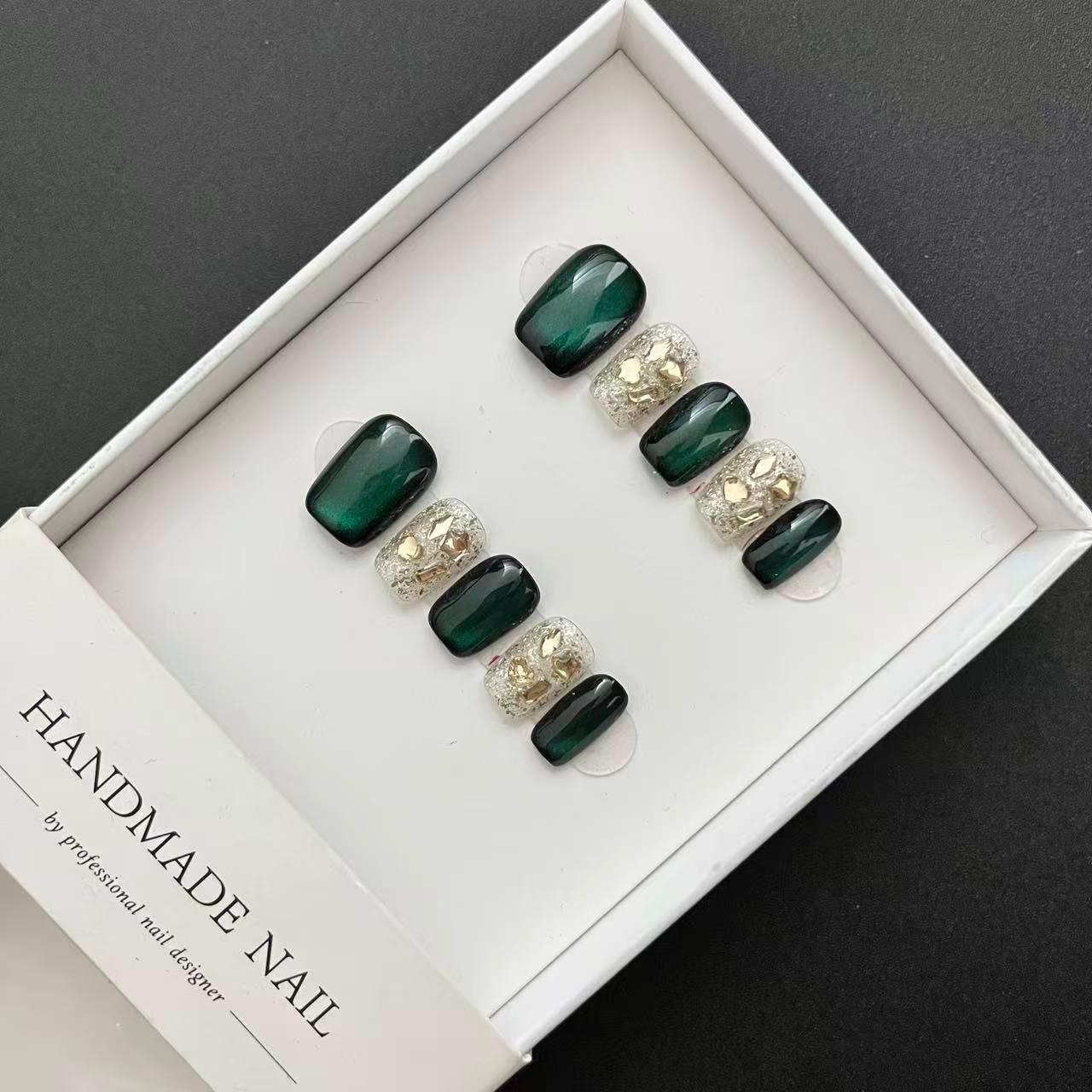 All - in - One Press - On Nail Kit – Emerald Gold - Mykstyle