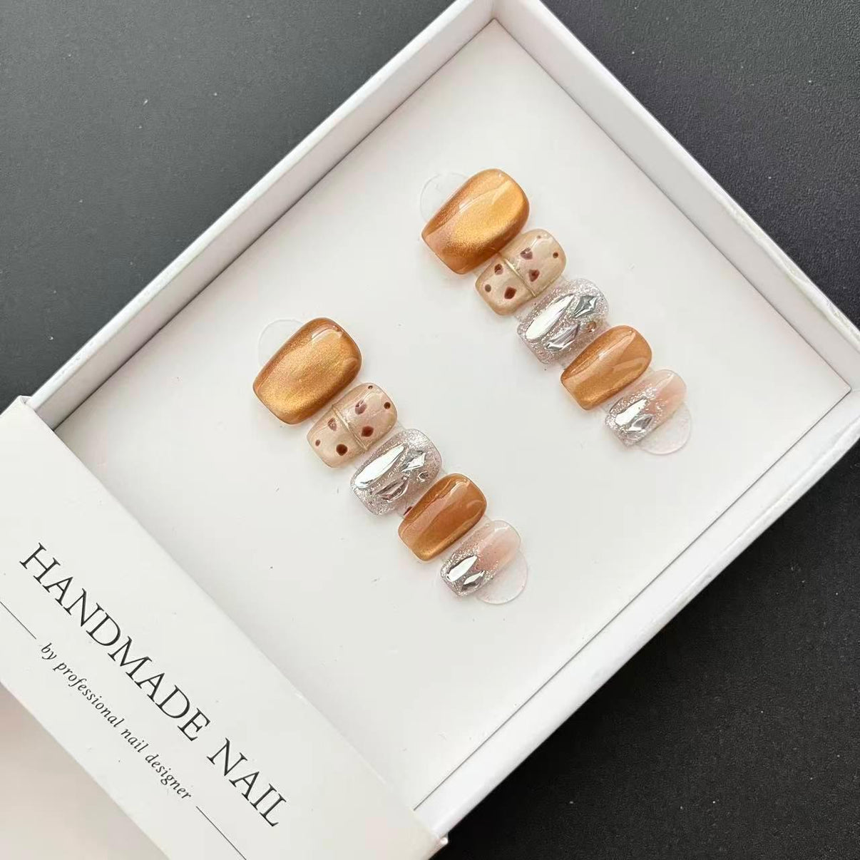 All - in - One Press - On Nail Kit – Golden Glow Chrome - Mykstyle