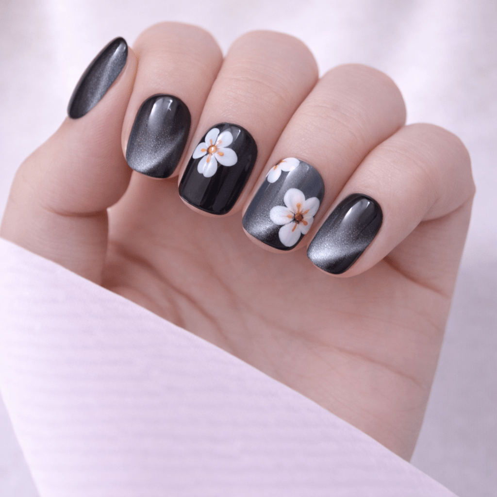 All - in - One Press - On Nail Kit – Midnight Bloom Chrome - Mykstyle