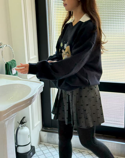 Korean Bow Pleated Mini Skirt (Grijs)