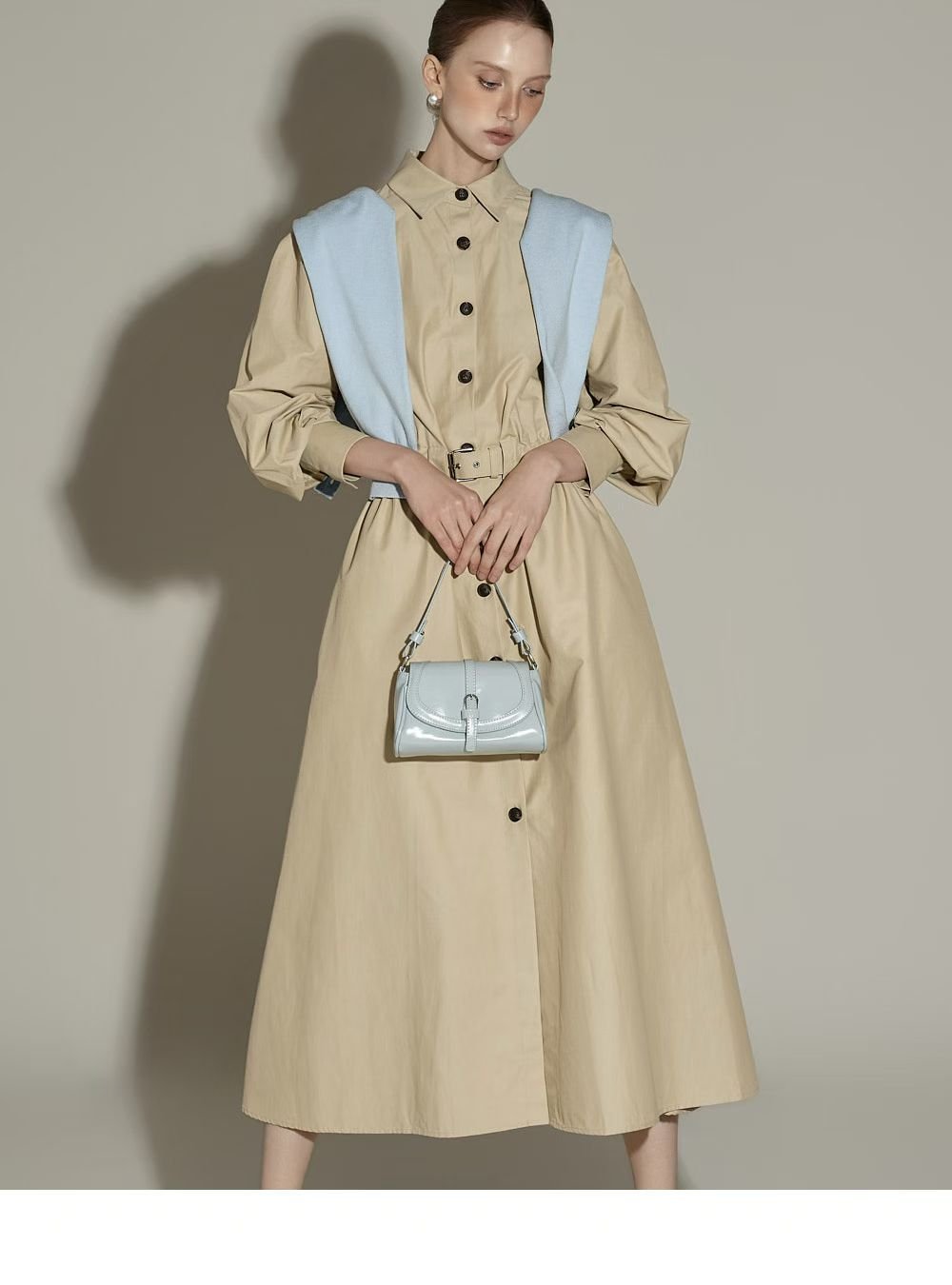 Elegante Beige Button-Down Midi Jurk met Tailleceintuur - Mykstyle
