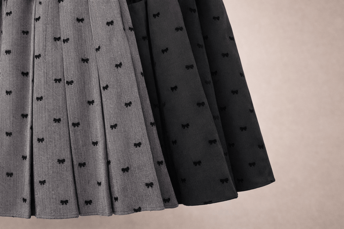 Korean Bow Pleated Mini Skirt (Grijs) - Mykstyle
