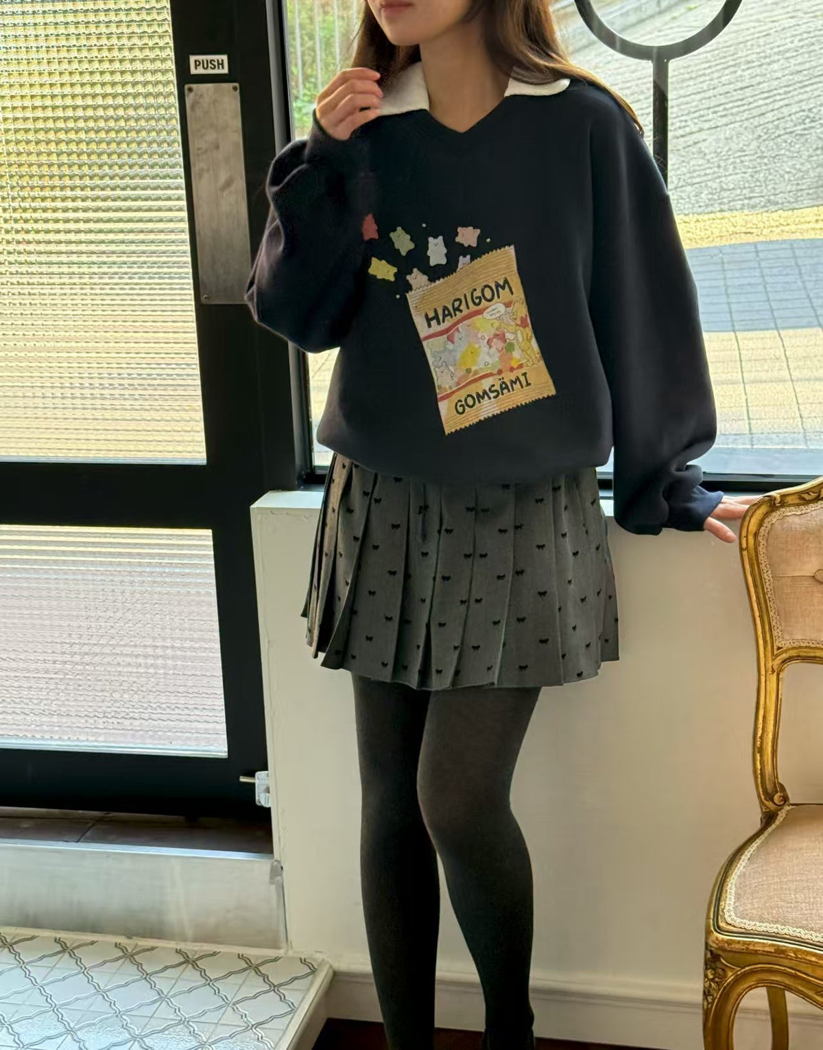 Korean Bow Pleated Mini Skirt (Grijs) - Mykstyle