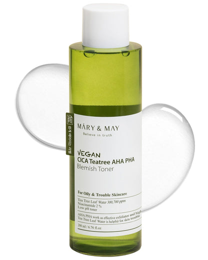 Mary & May Vegan CICA Tea Tree AHA·PHA Blemish Toner 200ml | Acne & Calming Care – MyKStyle - Mykstyle