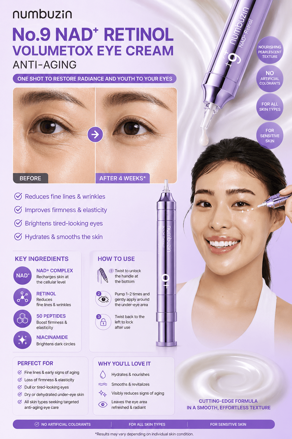 Numbuzin No.9 NAD+ Retinol Volumetox Eye Cream 10ml | Anti - Aging | MyKStyle - Mykstyle
